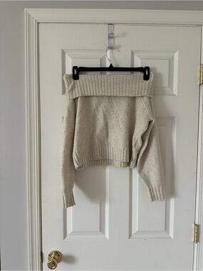 Hollister Cream Off-the-Shoulder Foldover Sweater